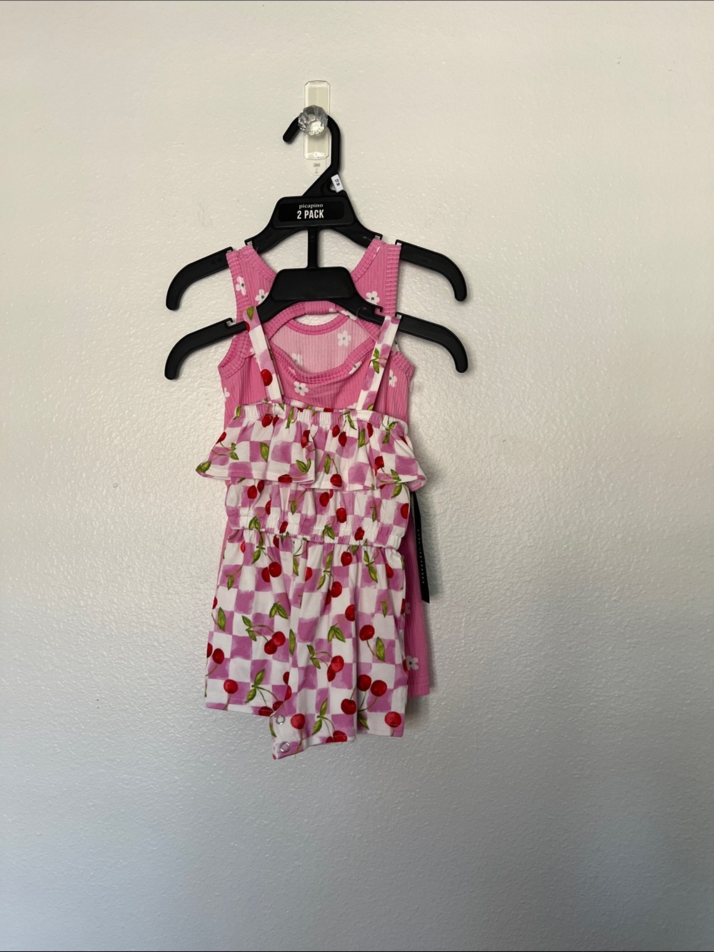 NWT Picapino set of 2 Pink Floral Cherry Girls' Sleeveless Romper sz 12months